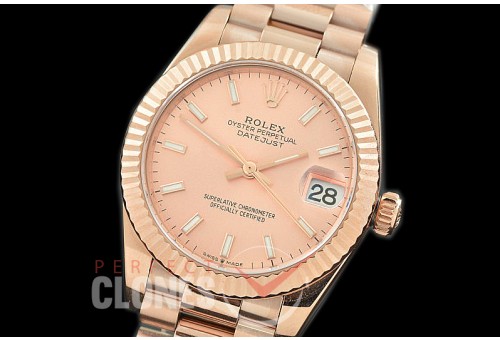 R31DJR-305 Datejust Midsize 278285 RG/RG Fluted/President Rose Gold Sticks Asian Clone 2824