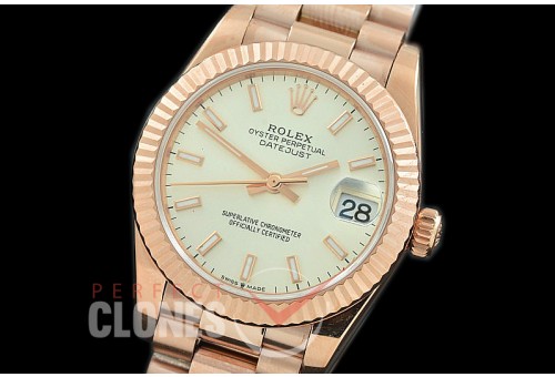 R31DJR-300 Datejust Midsize 278285 RG/RG Fluted/President Silver Sticks Asian Clone 2824