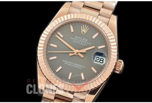 R31DJR-303 Datejust Midsize 278285 RG/RG Fluted/President Dark Rhodium Sticks Asian Clone 2824