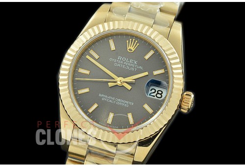 R31DJF-303 Datejust Midsize 278288 YG/YG Fluted/President Dark Rhodium Sticks Asian Clone 2824