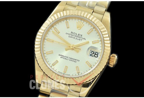 R31DJF-300 Datejust Midsize 278288 YG/YG Fluted/President Silver Sticks Asian Clone 2824