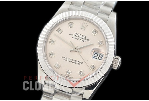 R31DJS-310 Datejust Midsize 278289 SS/SS Fluted/President Silver Diamonds Asian Clone 2824