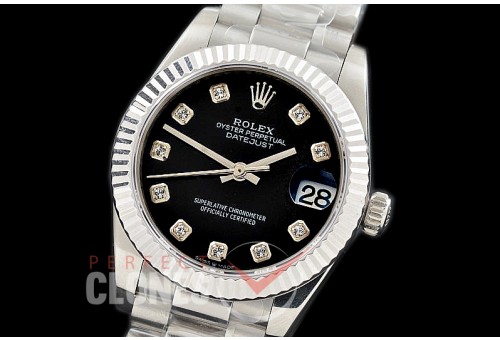 R31DJS-312 Datejust Midsize 278289 SS/SS Fluted/President Black Diamonds Asian Clone 2824