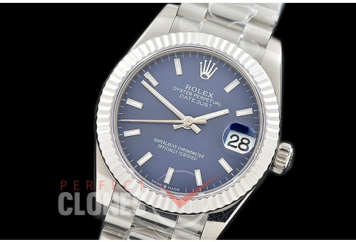 R31DJS-304 Datejust Midsize 278289 SS/SS Fluted/President Blue Sticks Asian Clone 2824
