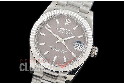 R31DJS-303 Datejust Midsize 278289 SS/SS Fluted/President Dark Rhodium Sticks Asian Clone 2824