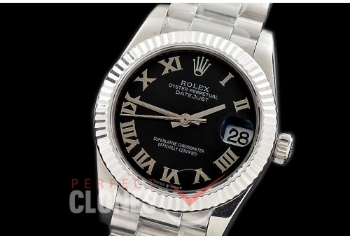 R31DJS-322 Datejust Midsize 278289 SS/SS Fluted/President Black Roman Asian Clone 2824