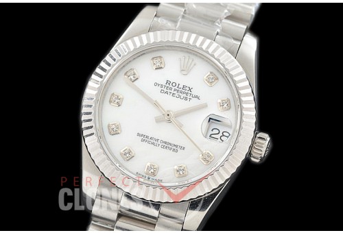 R31DJS-317 Datejust Midsize 278289 SS/SS Fluted/President MOP White Diamonds Asian Clone 2824