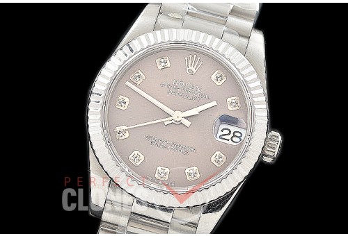R31DJS-313 Datejust Midsize 278289 SS/SS Fluted/President Dark Rhodium Grey Diamonds Asian Clone 2824