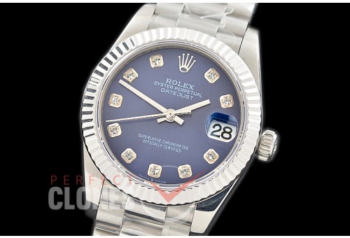 R31DJS-314 Datejust Midsize 278289 SS/SS Fluted/President Blue Diamonds Asian Clone 2824
