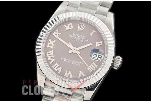 R31DJS-323 Datejust Midsize 278289 SS/SS Fluted/President Dark Rhodium Roman Asian Clone 2824