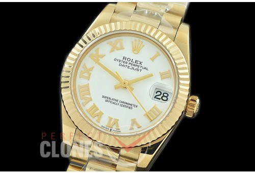 R31DJF-321 Datejust Midsize 278288 YG/YG Fluted/President White Roman Asian Clone 2824