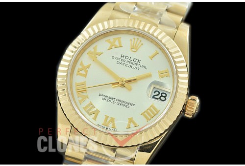 R31DJF-320 Datejust Midsize 278288 YG/YG Fluted/President Silver Roman Asian Clone 2824