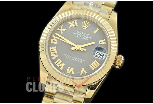 R31DJF-323 Datejust Midsize 278288 YG/YG Fluted/President Dark Rhodium Roman Asian Clone 2824