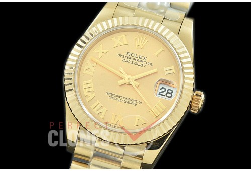 R31DJF-325 Datejust Midsize 278288 YG/YG Fluted/President Champagne Gold Roman Asian Clone 2824