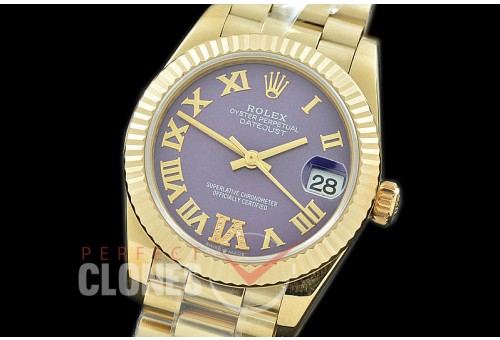 R31DJF-330 Datejust Midsize 278288 YG/YG Fluted/President Violet Diam-Roman Asian Clone 2824