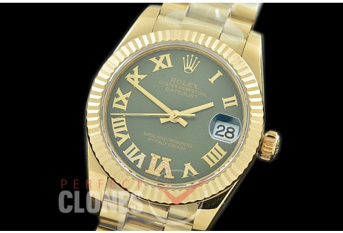 R31DJF-329 Datejust Midsize 278288 YG/YG Fluted/President Green Diam-Roman Asian Clone 2824
