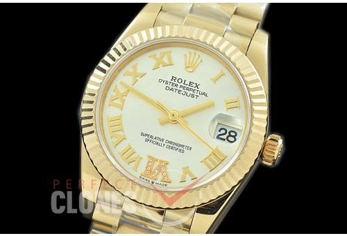 R31DJF-326 Datejust Midsize 278288 YG/YG Fluted/President Silver Diam-Roman Asian Clone 2824