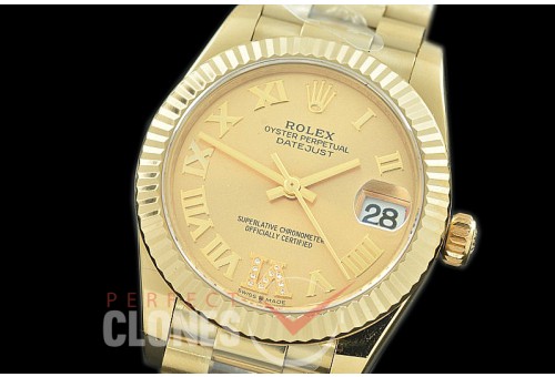 R31DJF-328 Datejust Midsize 278288 YG/YG Fluted/President Champagne Gold Diam-Roman Asian Clone 2824