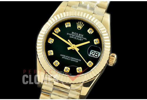 R31DJF-312 Datejust Midsize 278288 YG/YG Fluted/President Black Diam Asian Clone 2824