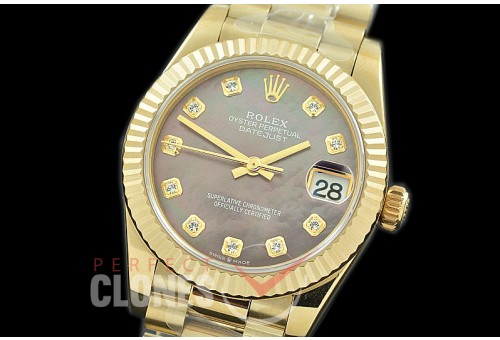 R31DJF-319 Datejust Midsize 278288 YG/YG Fluted/President MOP BrownDiam Asian Clone 2824
