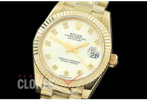 R31DJF-311 Datejust Midsize 278288 YG/YG Fluted/President Silver Diam Asian Clone 2824