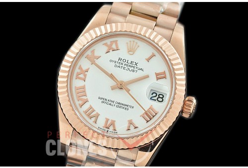 R31DJR-321 Datejust Midsize 278285 RG/RG Fluted/President White Roman Asian Clone 2824
