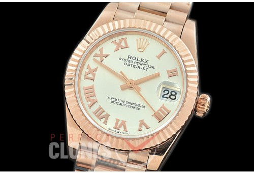 R31DJR-320 Datejust Midsize 278285 RG/RG Fluted/President Silver Roman Asian Clone 2824