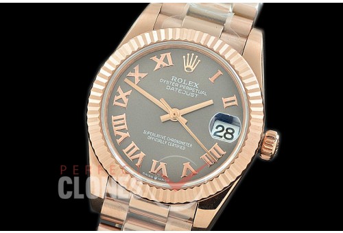 R31DJR-323 Datejust Midsize 278285 RG/RG Fluted/President Dark Rhodium Roman Asian Clone 2824