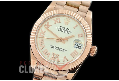 R31DJR-326 Datejust Midsize 278285 RG/RG Fluted/President Silver Diam-Roman Asian Clone 2824