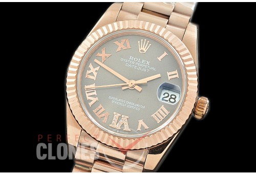 R31DJR-327 Datejust Midsize 278285 RG/RG Fluted/President Dark Rhodium Diam-Roman Asian Clone 2824