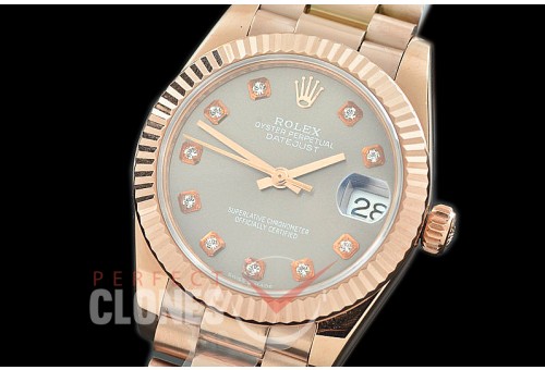 R31DJR-313 Datejust Midsize 278285 RG/RG Fluted/President Dark Rhodium Diamond Asian Clone 2824