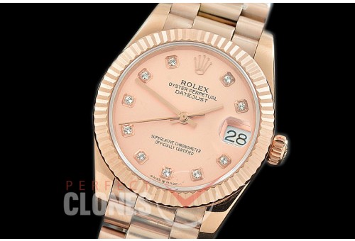 R31DJR-315 Datejust Midsize 278285 RG/RG Fluted/President Rose Gold Diamond Asian Clone 2824