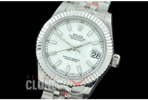 R31DJS-101 GMF 904 Steel Datejust Midsize 278274 SS/SS Fluted/Jubilee White Sticks Asian Clone 2824