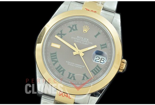 0 0 R41DJT-380 GMF 904L Steel 126333 Smooth/Oyster SS/YG Grey-Green Roman Asian 2824 