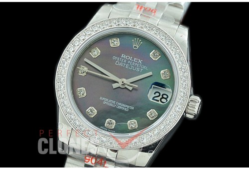 R31DJS-118D GMF 904 Steel Datejust Midsize 278384 SS/SS Diam/Jubileet MOP Black Diamonds Asian Clone 2824