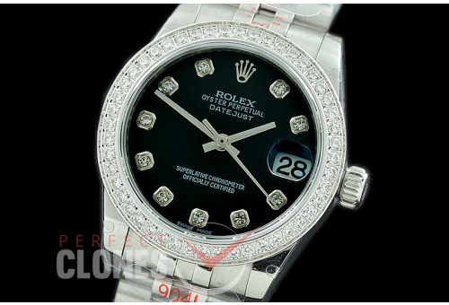 R31DJS-112D GMF 904 Steel Datejust Midsize 278384 SS/SS Diam/Jubileet Black Diamonds Asian Clone 2824