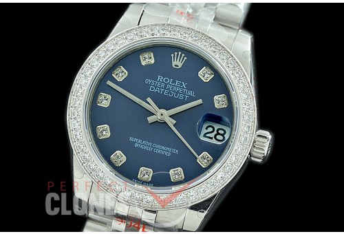 R31DJS-114D GMF 904 Steel Datejust Midsize 278384 SS/SS Diam/Jubileet Blue Diamonds Asian Clone 2824