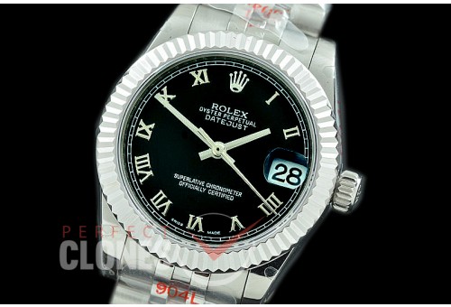 R31DJS-122 GMF 904 Steel Datejust Midsize 278274 SS/SS Fluted/Jubilee Black Roman Asian Clone 2824
