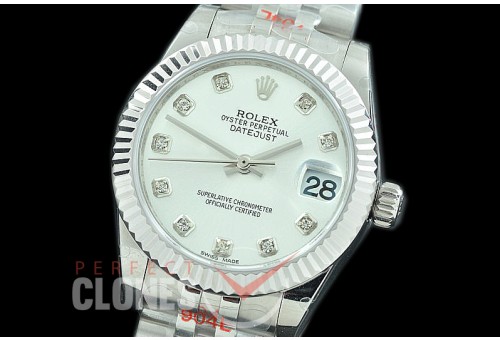 R31DJS-111 GMF 904 Steel Datejust Midsize 278274 SS/SS Fluted/Jubilee Silver Diamonds Asian Clone 2824