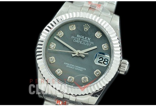 R31DJS-118 GMF 904 Steel Datejust Midsize 278274 SS/SS Fluted/Jubilee MOP Black Diamonds Asian Clone 2824