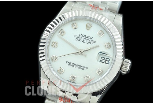 R31DJS-117 GMF 904 Steel Datejust Midsize 278274 SS/SS Fluted/Jubilee MOP White Diamonds Asian Clone 2824