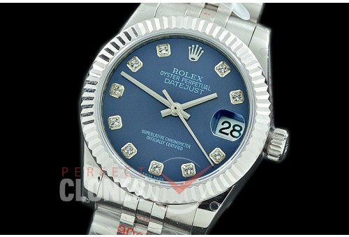 R31DJS-114 GMF 904 Steel Datejust Midsize 278274 SS/SS Fluted/Jubilee Blue Diamonds Asian Clone 2824