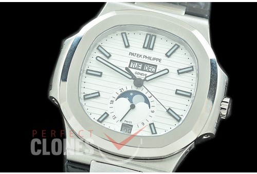 PP-5726-011L PF Nautilus 5726 Annual Calender SS/LE White Miyota 9100 Mod to Calibre 324