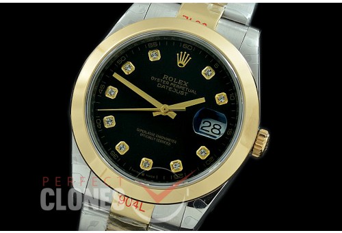 0 0 R41DJT-362 GMF 904L Steel 126333 Smooth/Oyster SS/YG Black Diamonds Asian 2824 
