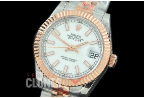 R31DJTR-101 GMF 904 Steel Datejust Midsize 278271 SS/RG Fluted/Jubilee White Sticks Asian Clone 2824