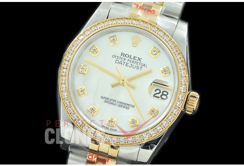R31DJT-117D GMF 904 Steel Datejust Midsize 278383 SS/YG Fluted/Jubilee MOP White Diamonds Asian Clone 2824
