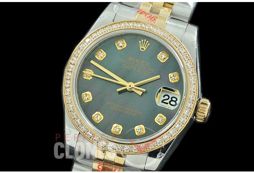 R31DJT-118D GMF 904 Steel Datejust Midsize 278383 SS/YG Fluted/Jubilee MOP Black Diamonds Asian Clone 2824