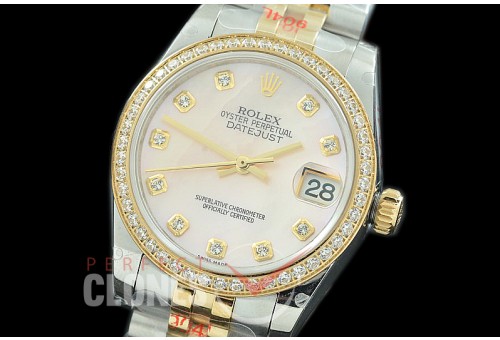 R31DJT-119D GMF 904 Steel Datejust Midsize 278383 SS/YG Fluted/Jubilee MOP Pink Diamonds Asian Clone 2824