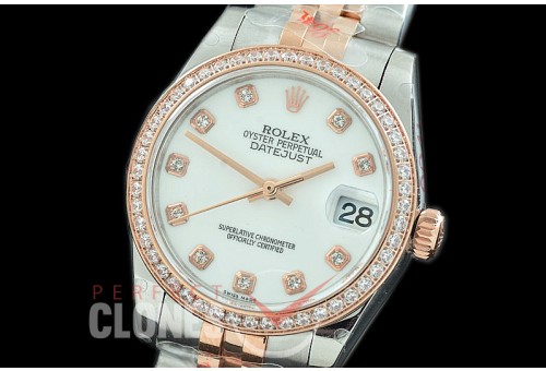 R31DJTR-111D GMF 904 Steel Datejust Midsize 278381 SS/RG Fluted/Jubilee White Diamonds Asian Clone 2824
