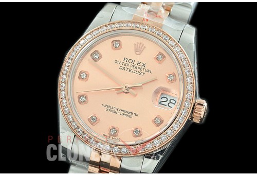 R31DJTR-115D GMF 904 Steel Datejust Midsize 278381 SS/RG Fluted/Jubilee Rose Diamonds Asian Clone 2824